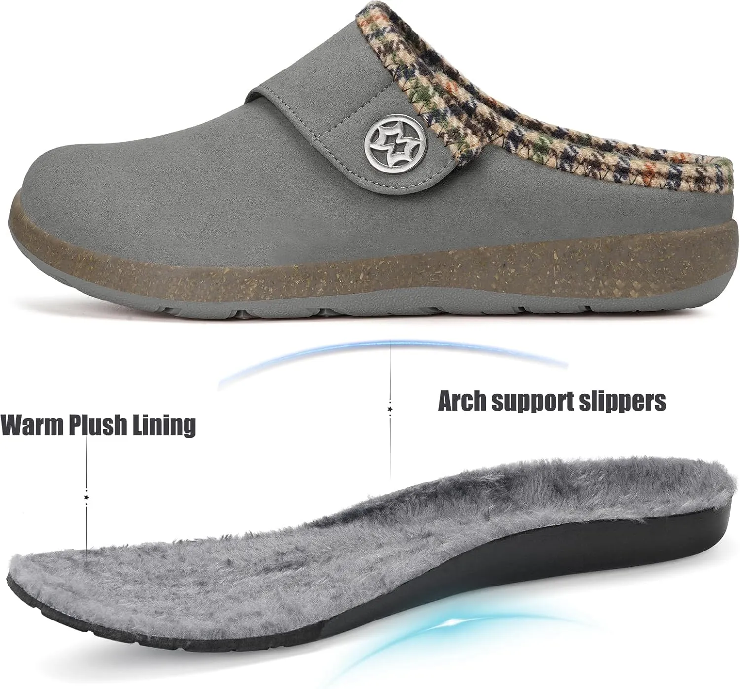 Eagsouni Women's Men's Slippers Suede Fuzzy Slippers with Arch Support Orthotic Winter Warm Fur Lined Slip on House Shoes Indoor Outdoor for Plantar Fasciitis