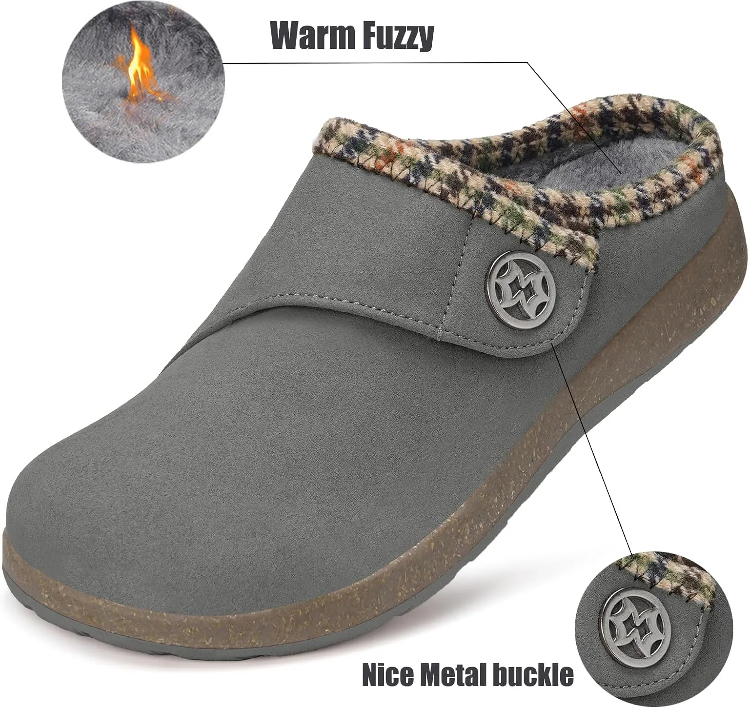 Eagsouni Women's Men's Slippers Suede Fuzzy Slippers with Arch Support Orthotic Winter Warm Fur Lined Slip on House Shoes Indoor Outdoor for Plantar Fasciitis