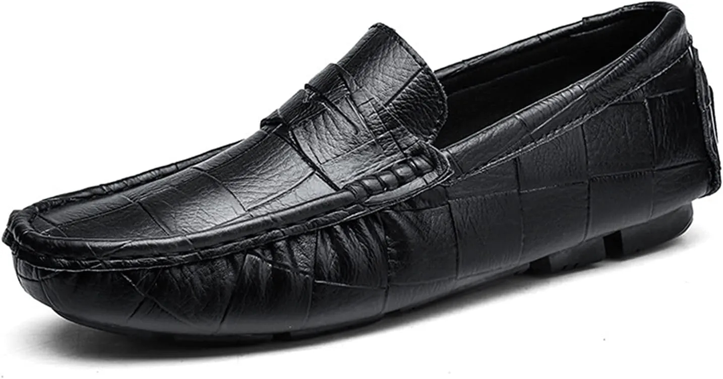 Easy to Put and Remove Smoking Loafer for Men Round Toe Faux Crocodile Leather Penny Loafer Comfortable Flexible Soft Driving Slip On for All Occasions