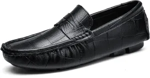 Easy to Put and Remove Smoking Loafer for Men Round Toe Faux Crocodile Leather Penny Loafer Comfortable Flexible Soft Driving Slip On for All Occasions