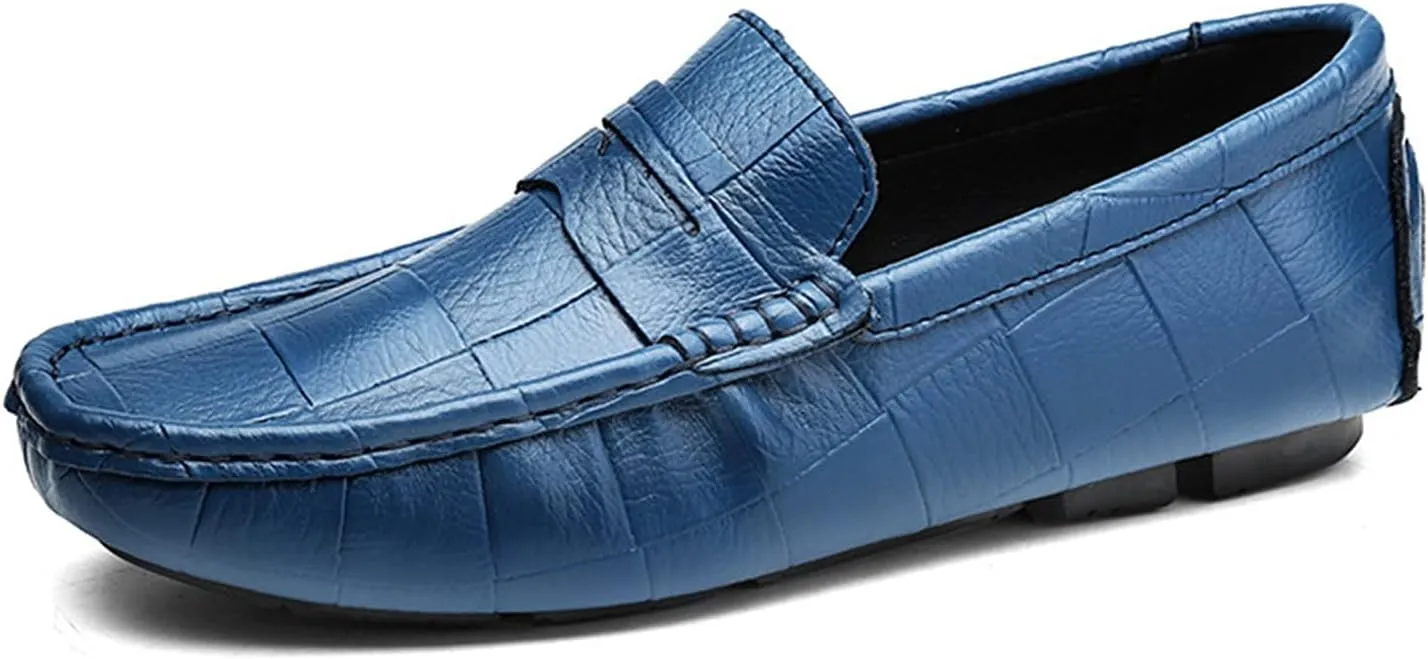 Easy to Put and Remove Smoking Loafer for Men Round Toe Faux Crocodile Leather Penny Loafer Comfortable Flexible Soft Driving Slip On for All Occasions