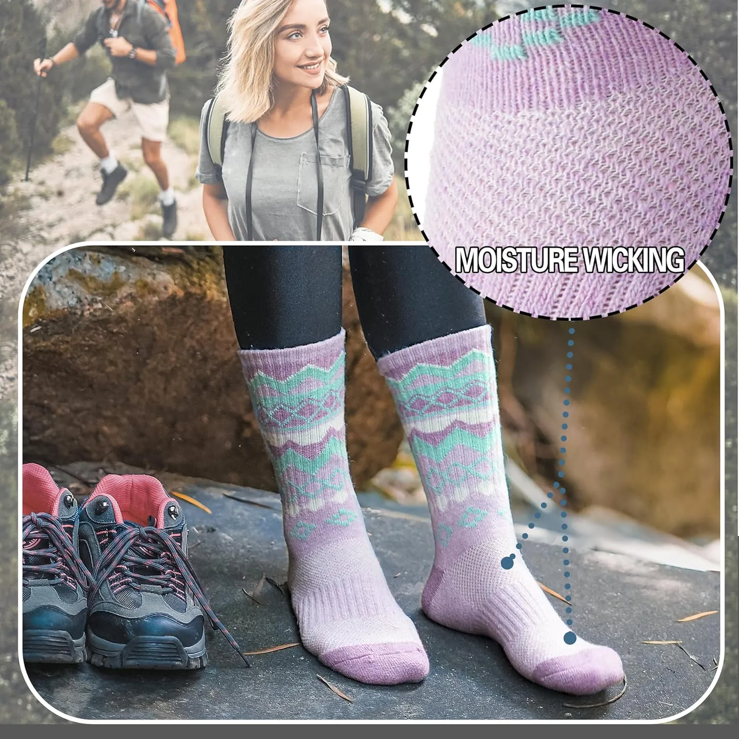 EBMORE Womens Merino Wool Hiking Socks Thermal Warm Winter Crew Cushion Work Boot Outdoor Socks 5 Pairs