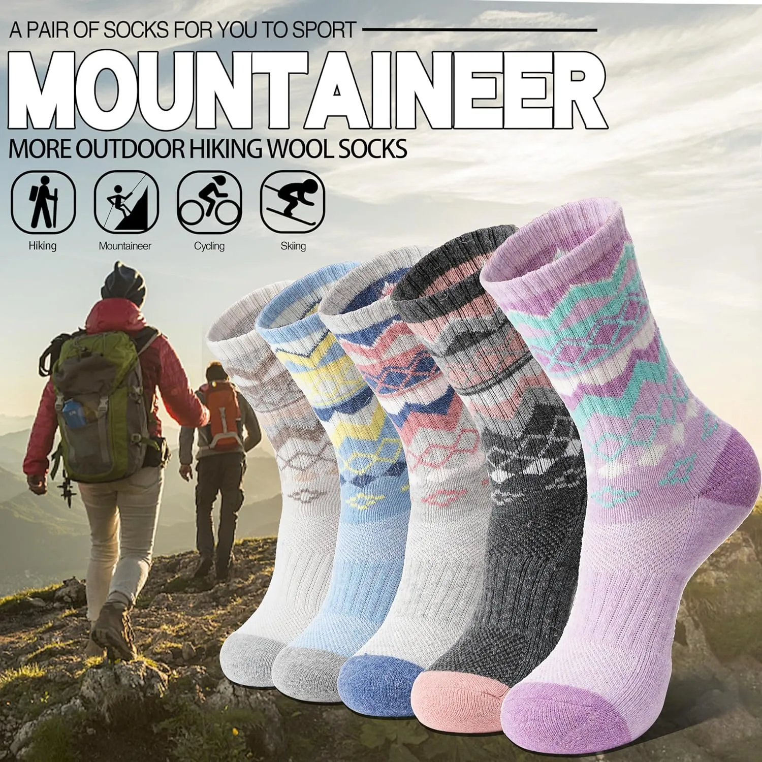 EBMORE Womens Merino Wool Hiking Socks Thermal Warm Winter Crew Cushion Work Boot Outdoor Socks 5 Pairs