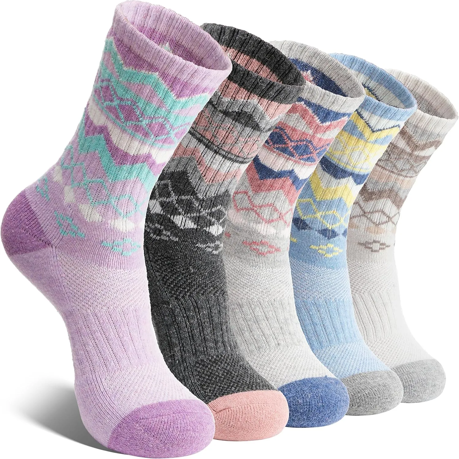 EBMORE Womens Merino Wool Hiking Socks Thermal Warm Winter Crew Cushion Work Boot Outdoor Socks 5 Pairs