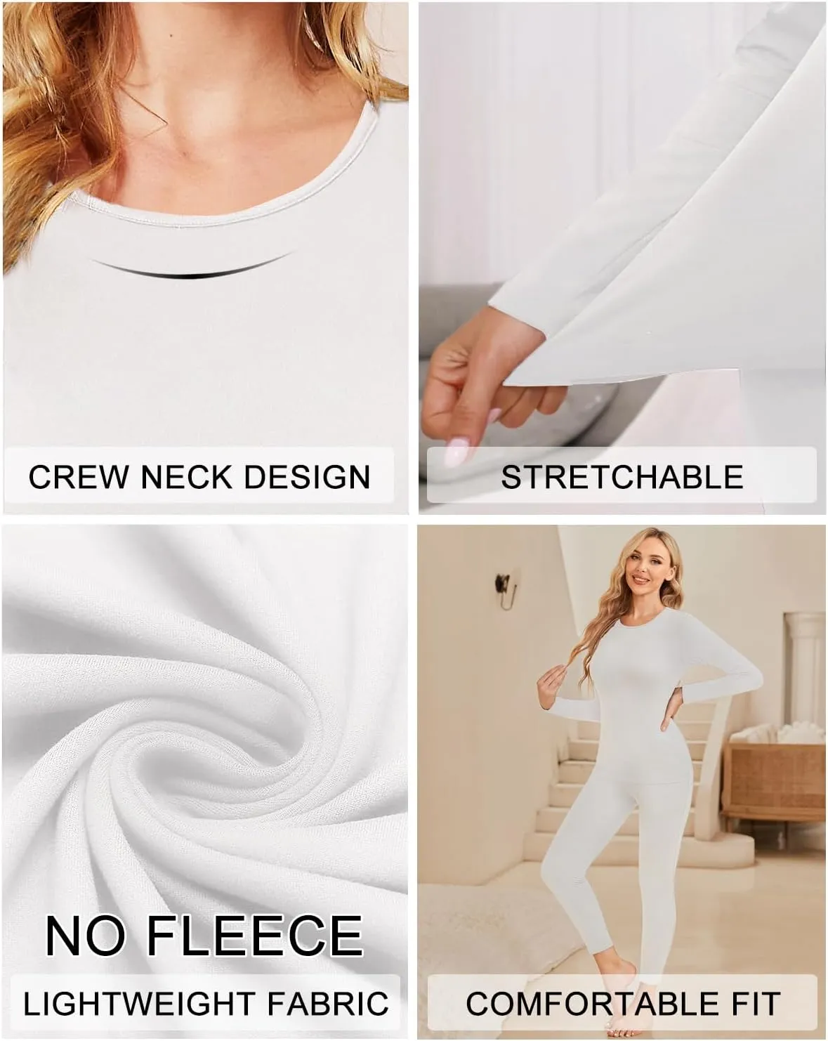Ekouaer Thermal Underwear for Women Long Johns Sets Base Layer Lightweight 2 Pieces Pajams Set