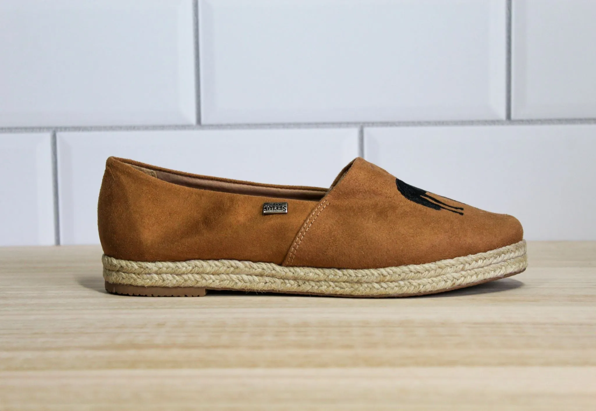 Equine Women's Loafer - Tan Suede with embroided horse