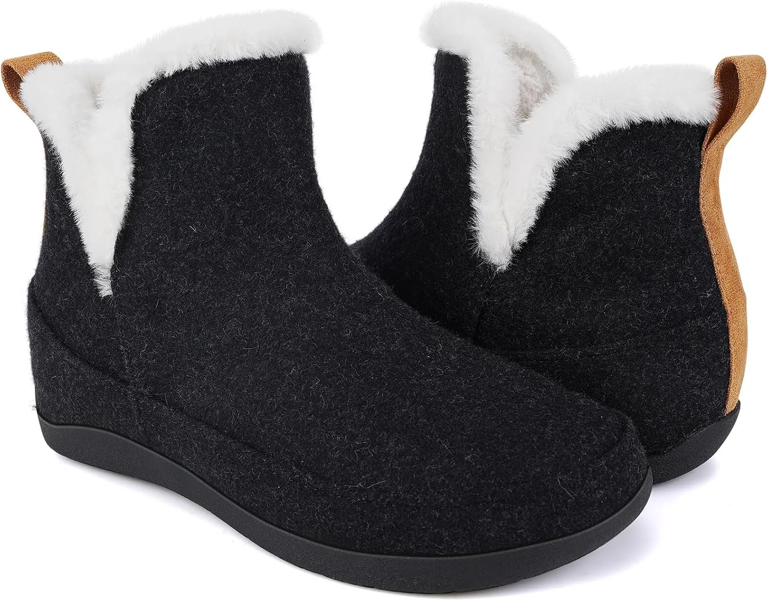 ERGOfoot Slipper Boots With Arch Support for Women Men, Comfy Plantar Fasciitis Orthopedic Slippers for Indoor Outdoor, Wool Felt Slipper Booties with Warm Cozy Plush Faux Fur Lining