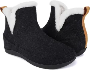 ERGOfoot Slipper Boots With Arch Support for Women Men, Comfy Plantar Fasciitis Orthopedic Slippers for Indoor Outdoor, Wool Felt Slipper Booties with Warm Cozy Plush Faux Fur Lining