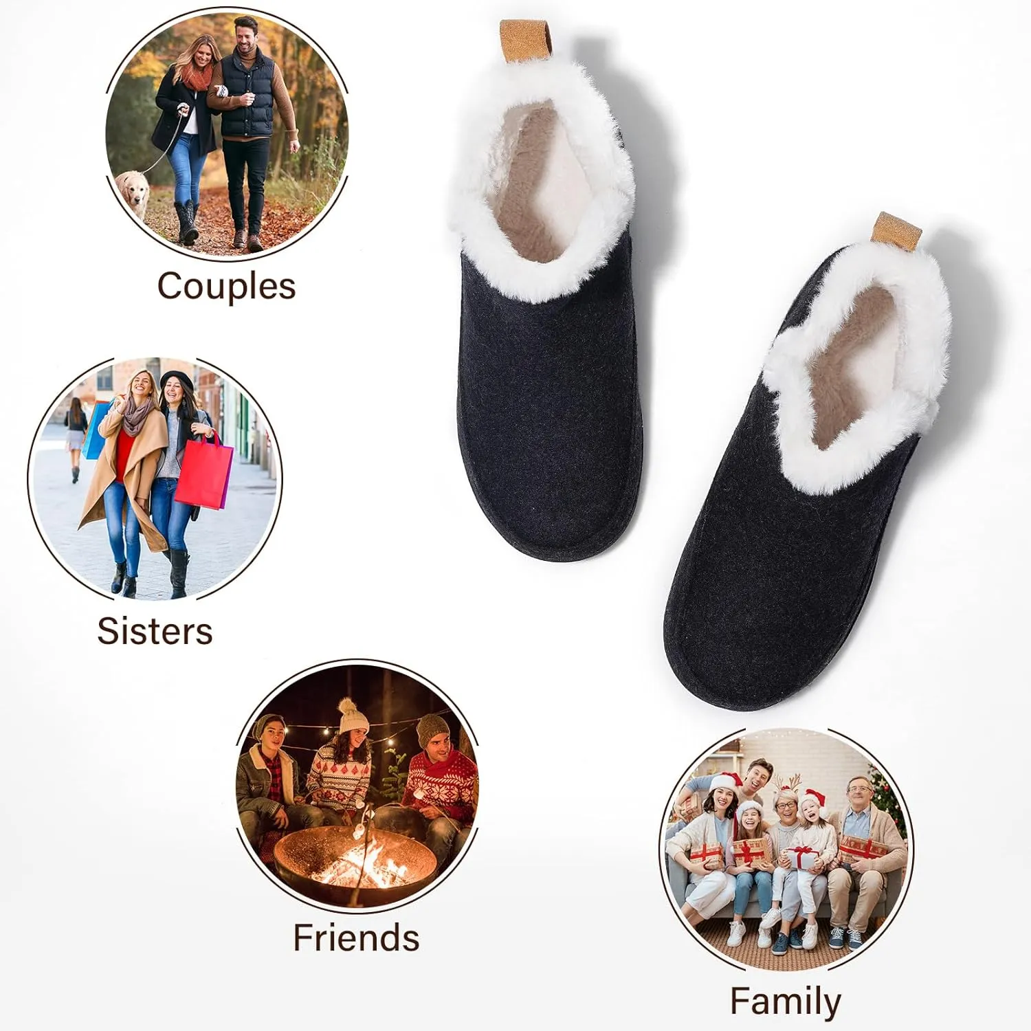 ERGOfoot Slipper Boots With Arch Support for Women Men, Comfy Plantar Fasciitis Orthopedic Slippers for Indoor Outdoor, Wool Felt Slipper Booties with Warm Cozy Plush Faux Fur Lining