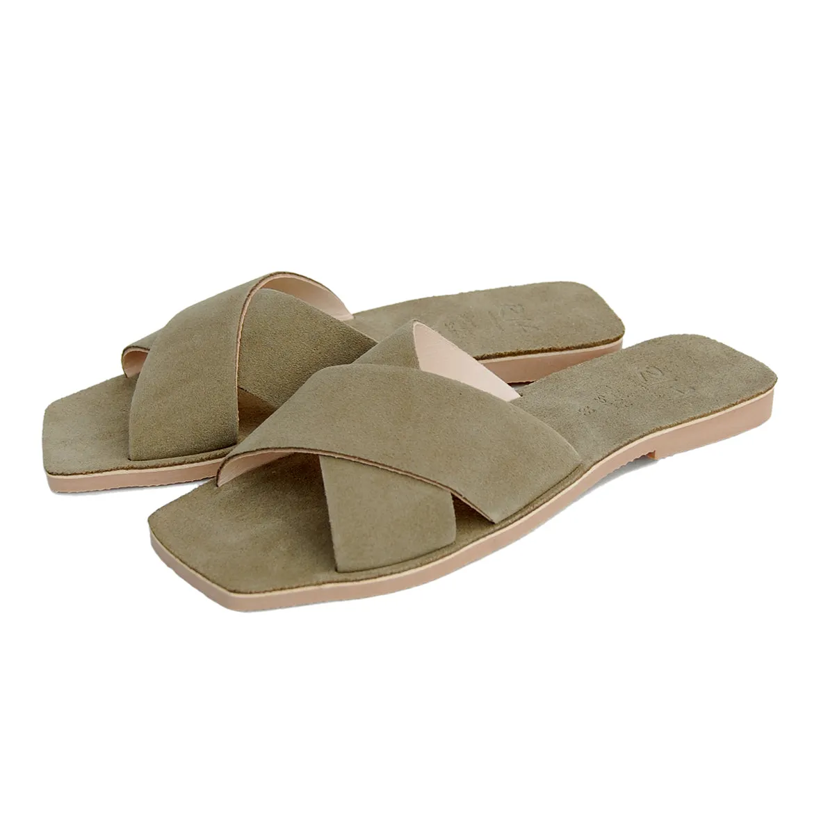 Eterna Spanish Leather Slide in Khaki Green