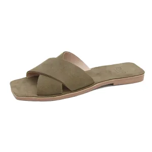 Eterna Spanish Leather Slide in Khaki Green