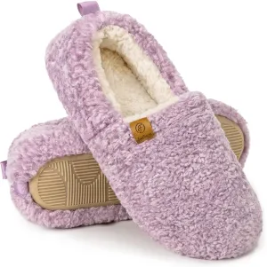 EverFoams Women’s Soft Curly Full Slippers Memory Foam Lightweight House Shoes Cozy Loafer with Polar Fleece Lining