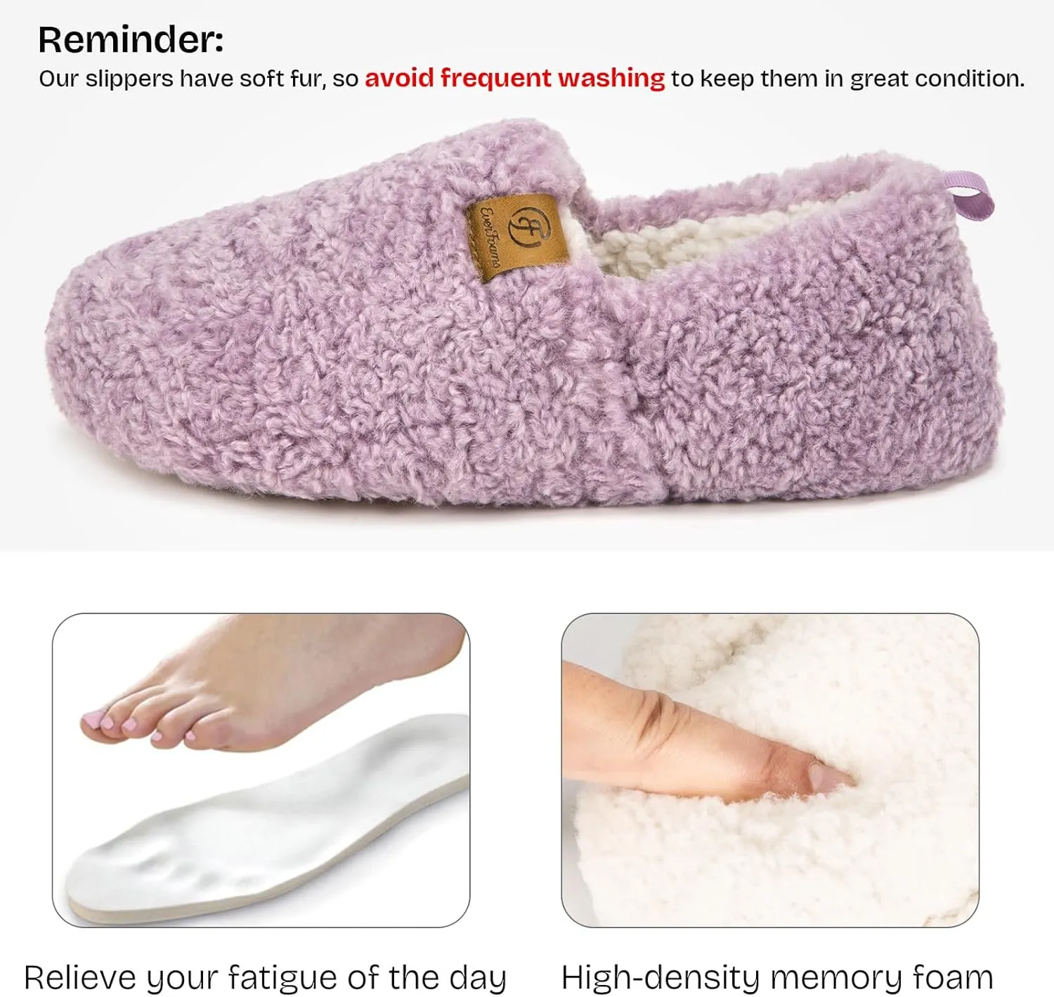 EverFoams Women’s Soft Curly Full Slippers Memory Foam Lightweight House Shoes Cozy Loafer with Polar Fleece Lining