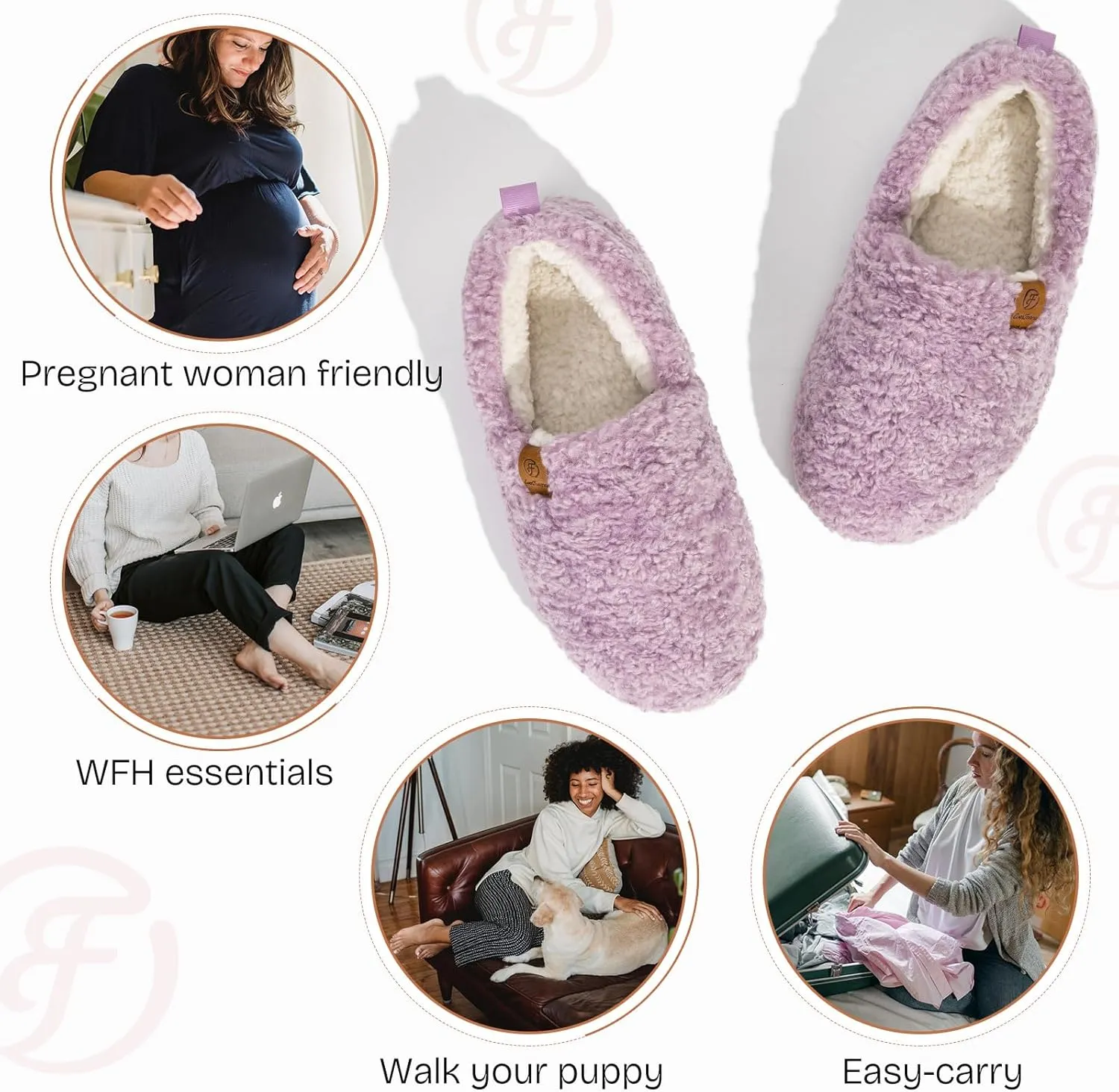 EverFoams Women’s Soft Curly Full Slippers Memory Foam Lightweight House Shoes Cozy Loafer with Polar Fleece Lining