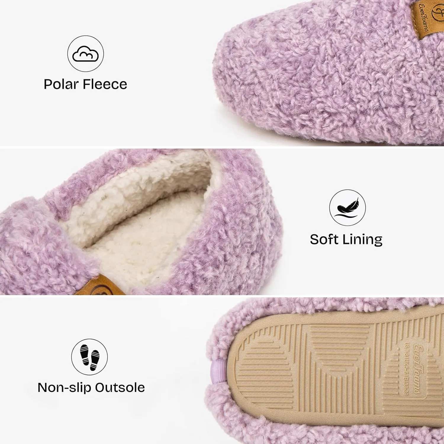 EverFoams Women’s Soft Curly Full Slippers Memory Foam Lightweight House Shoes Cozy Loafer with Polar Fleece Lining