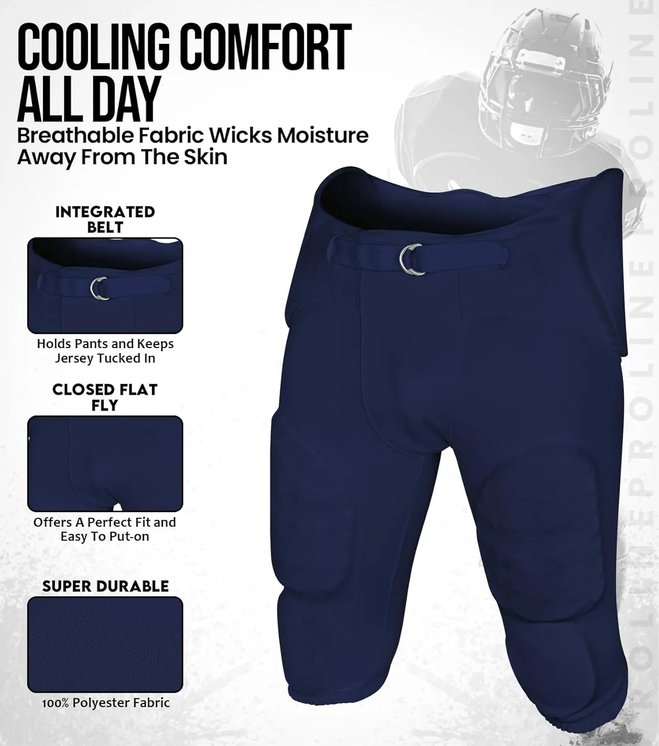 Exxact Sports Proline Youth Integrated Football Pants with 7 Flex Pads, Lightweight Football Practice Pants for Protection
