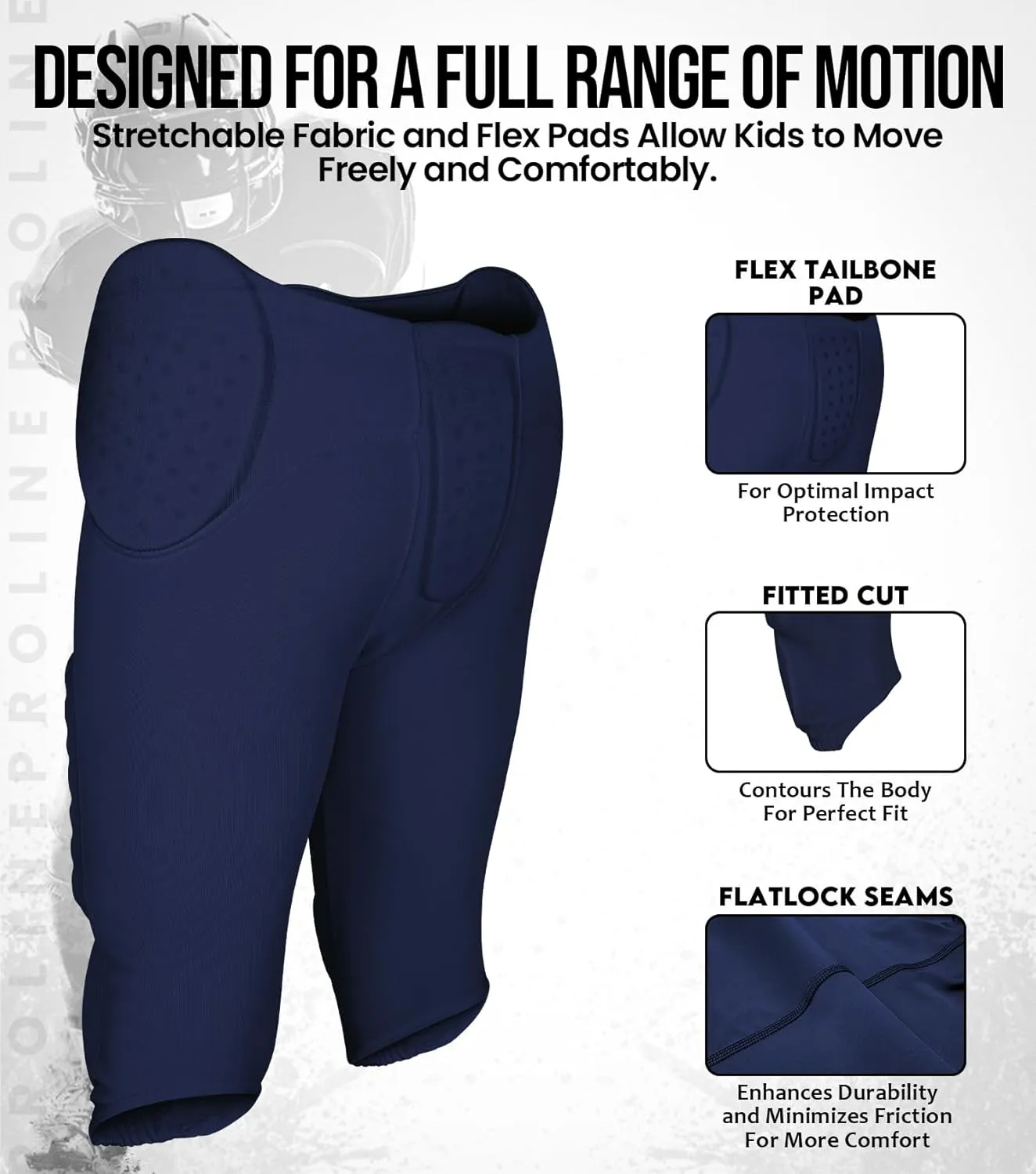 Exxact Sports Proline Youth Integrated Football Pants with 7 Flex Pads, Lightweight Football Practice Pants for Protection