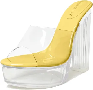 Fantoesay Women's Clear Platform Sandals Chunky Heel Mules Slip On Sandals