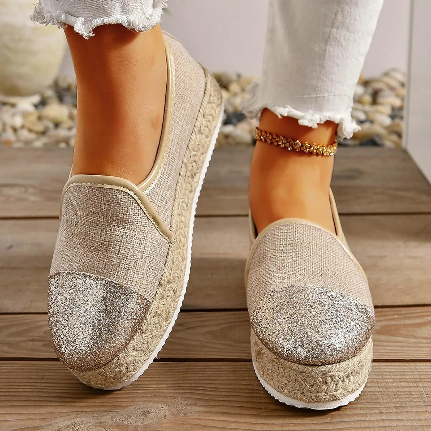 Fashion Patchwork Canvas Women's Flat Slip On Shoes Lightweight Sneakers Summer Beach Vacation Shoe Workout Sneaker