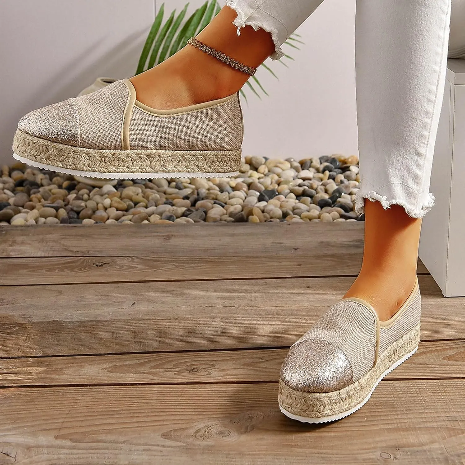 Fashion Patchwork Canvas Women's Flat Slip On Shoes Lightweight Sneakers Summer Beach Vacation Shoe Workout Sneaker