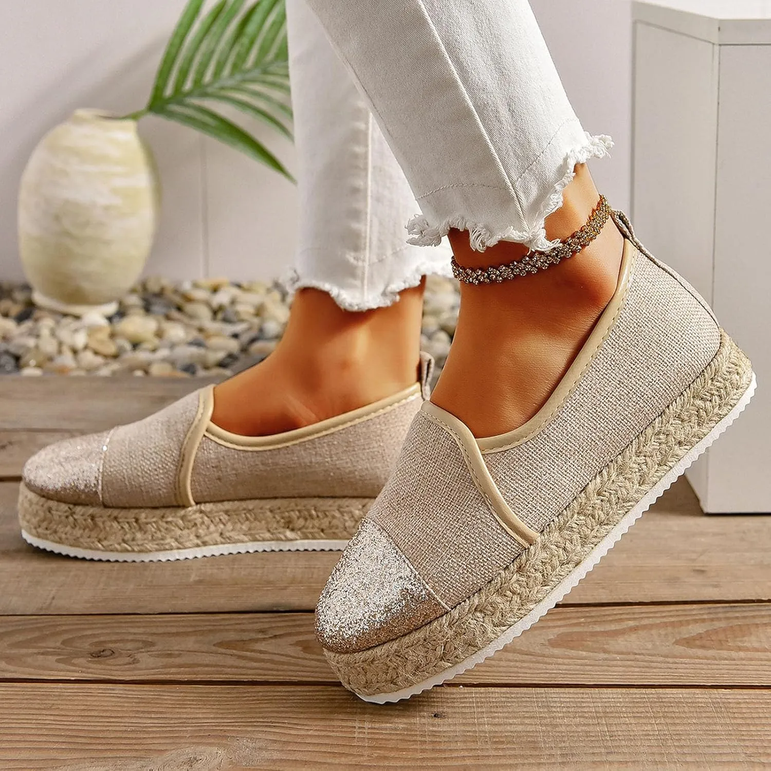 Fashion Patchwork Canvas Women's Flat Slip On Shoes Lightweight Sneakers Summer Beach Vacation Shoe Workout Sneaker