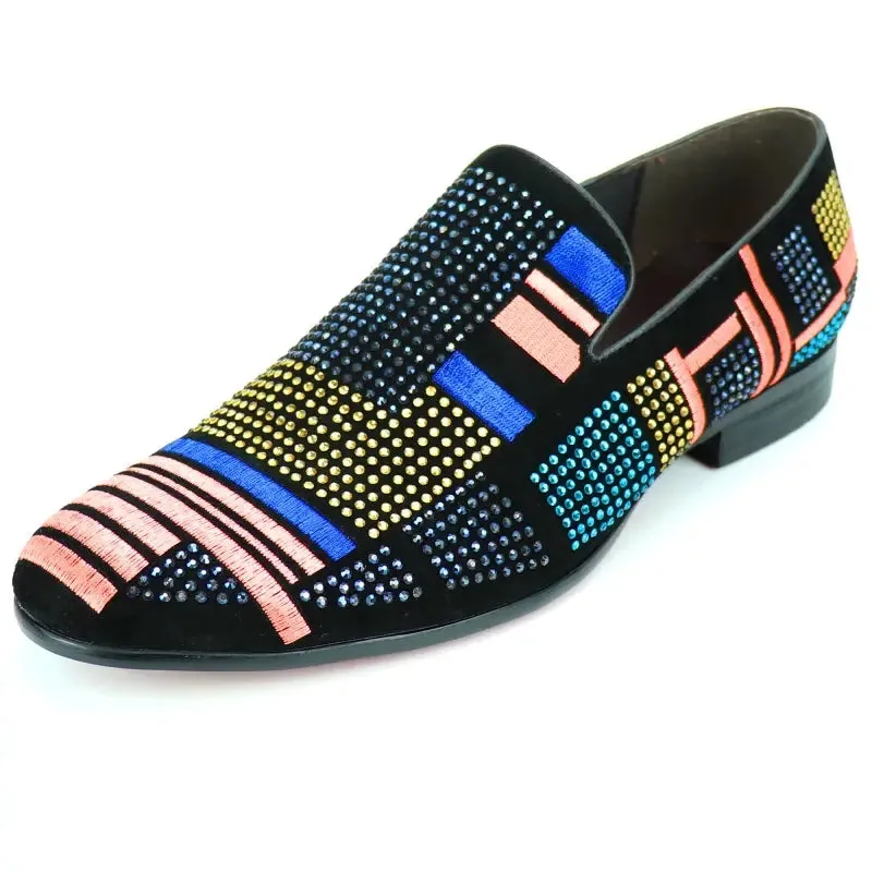 Fiesso FI-7269 Black Multi Color Loafers