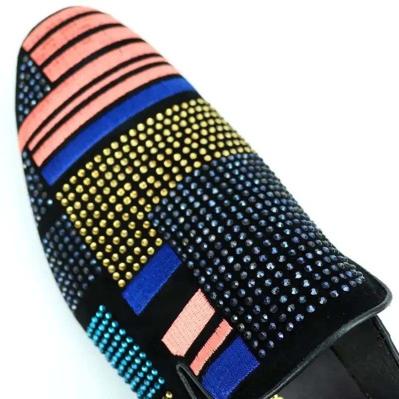 Fiesso FI-7269 Black Multi Color Loafers