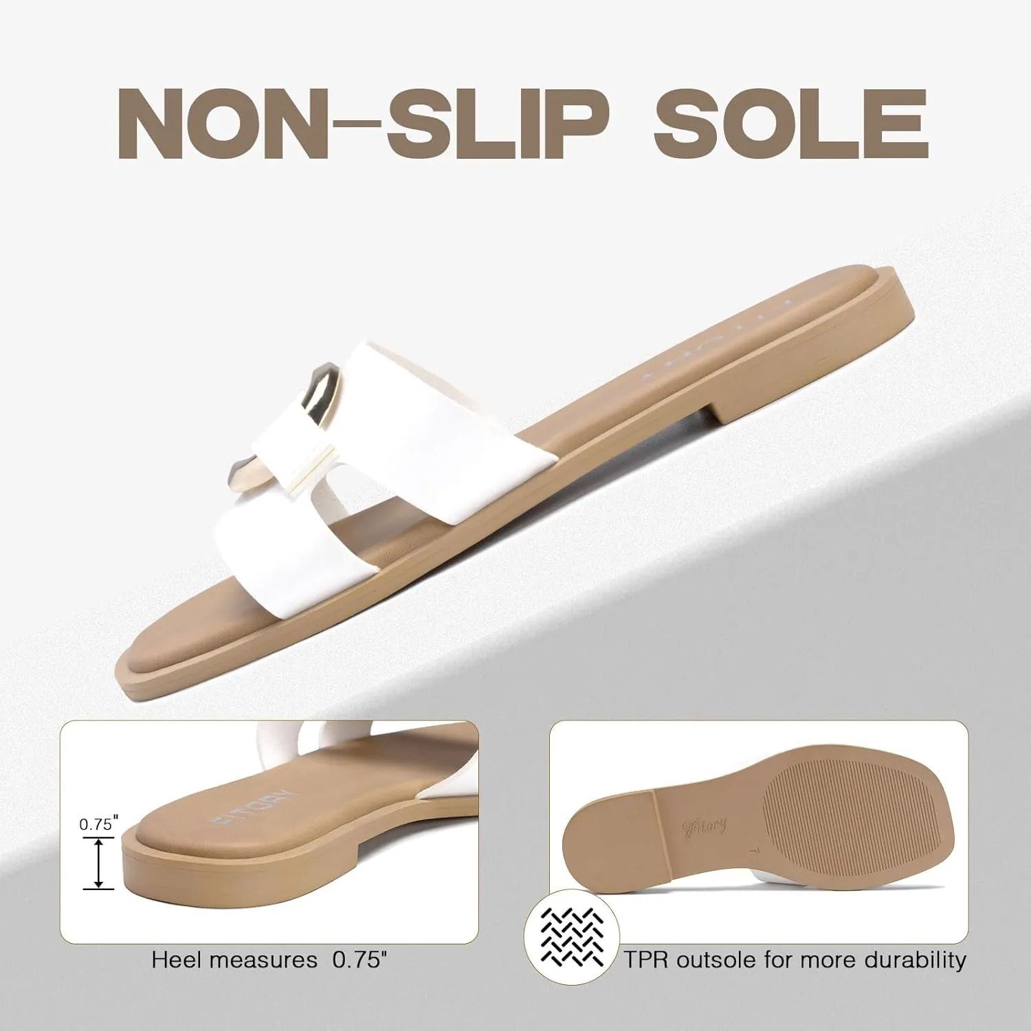 FITORY Women's Flat Sandals Fashion Square Open Toe Slides With Metal Chain Slippers for Summer Size 6-11