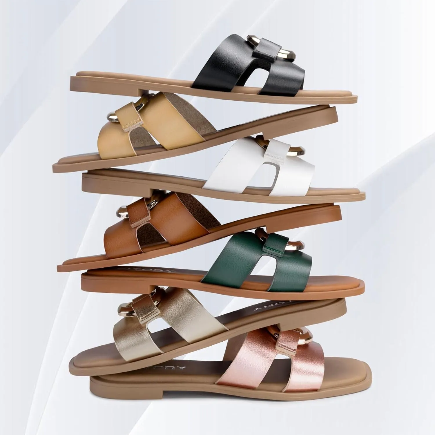 FITORY Women's Flat Sandals Fashion Square Open Toe Slides With Metal Chain Slippers for Summer Size 6-11