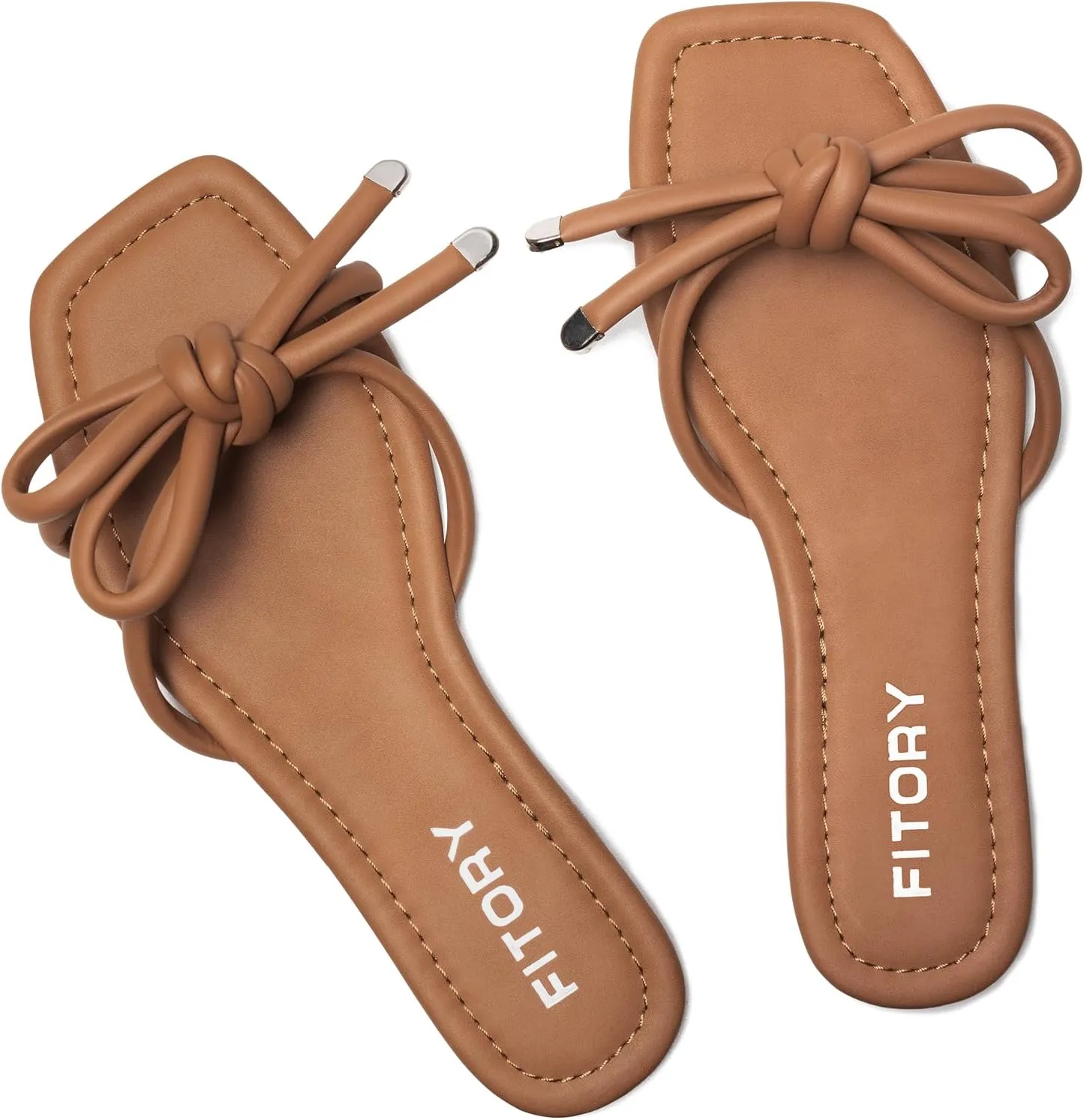 FITORY Women's Flat Sandals Square Open Toe Thong with Cute Knot for Summer Size 6-11