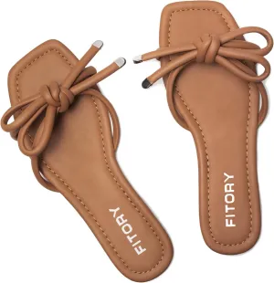 FITORY Women's Flat Sandals Square Open Toe Thong with Cute Knot for Summer Size 6-11