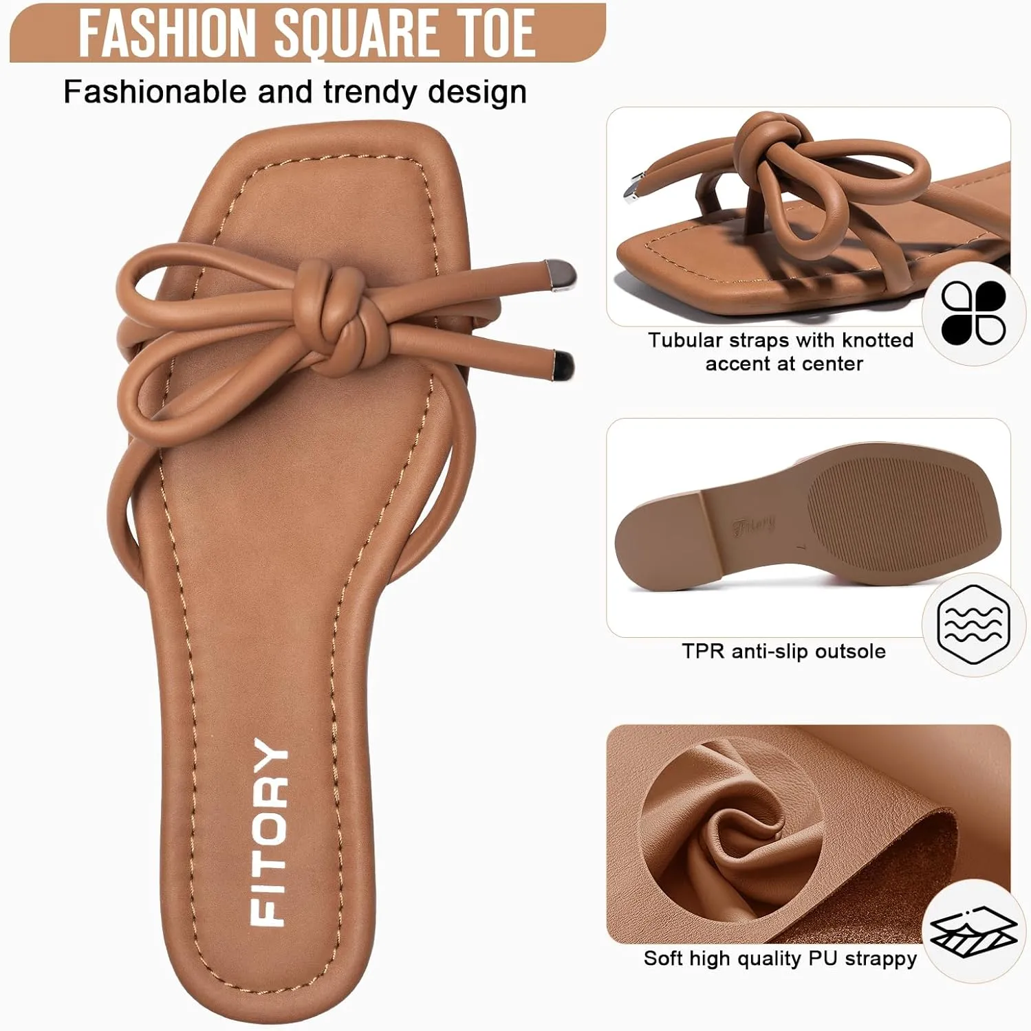 FITORY Women's Flat Sandals Square Open Toe Thong with Cute Knot for Summer Size 6-11