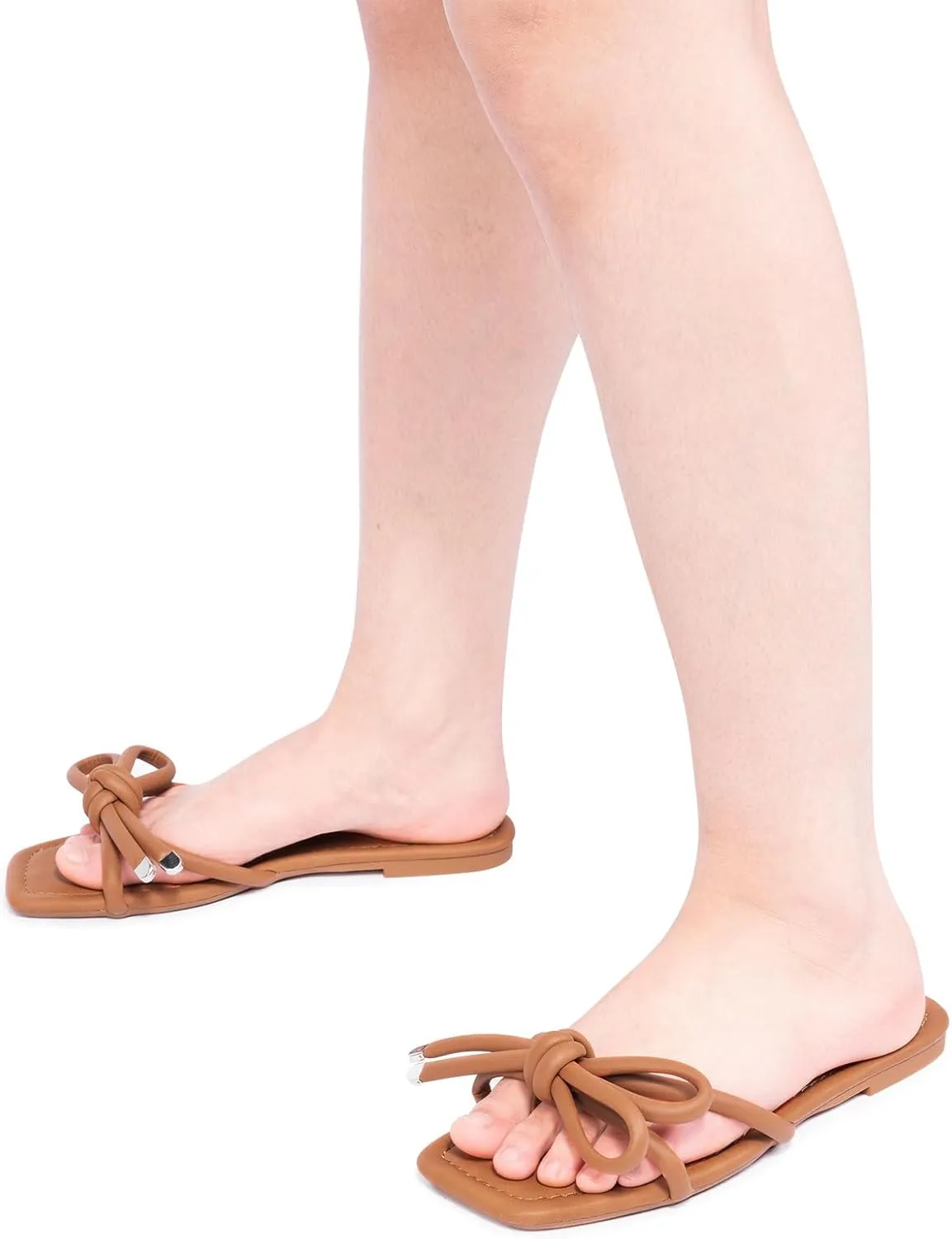 FITORY Women's Flat Sandals Square Open Toe Thong with Cute Knot for Summer Size 6-11