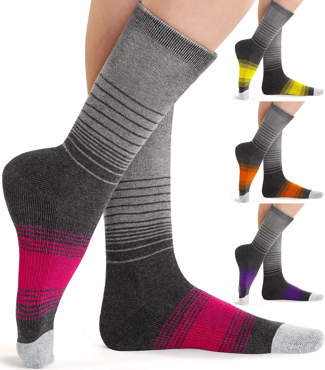 FITRELL 4 Pack Women's Merino Wool Hiking Socks Wicking Cushioned Warm Thermal Walking Boot Crew Socks Woollen Socks