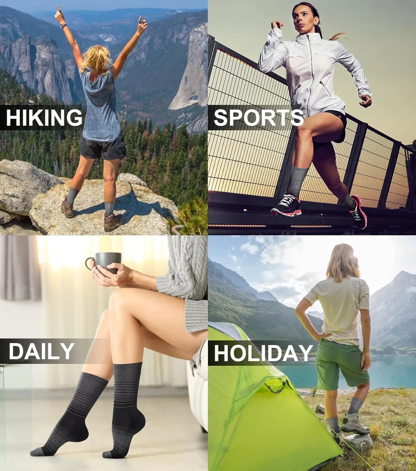 FITRELL 4 Pack Women's Merino Wool Hiking Socks Wicking Cushioned Warm Thermal Walking Boot Crew Socks Woollen Socks