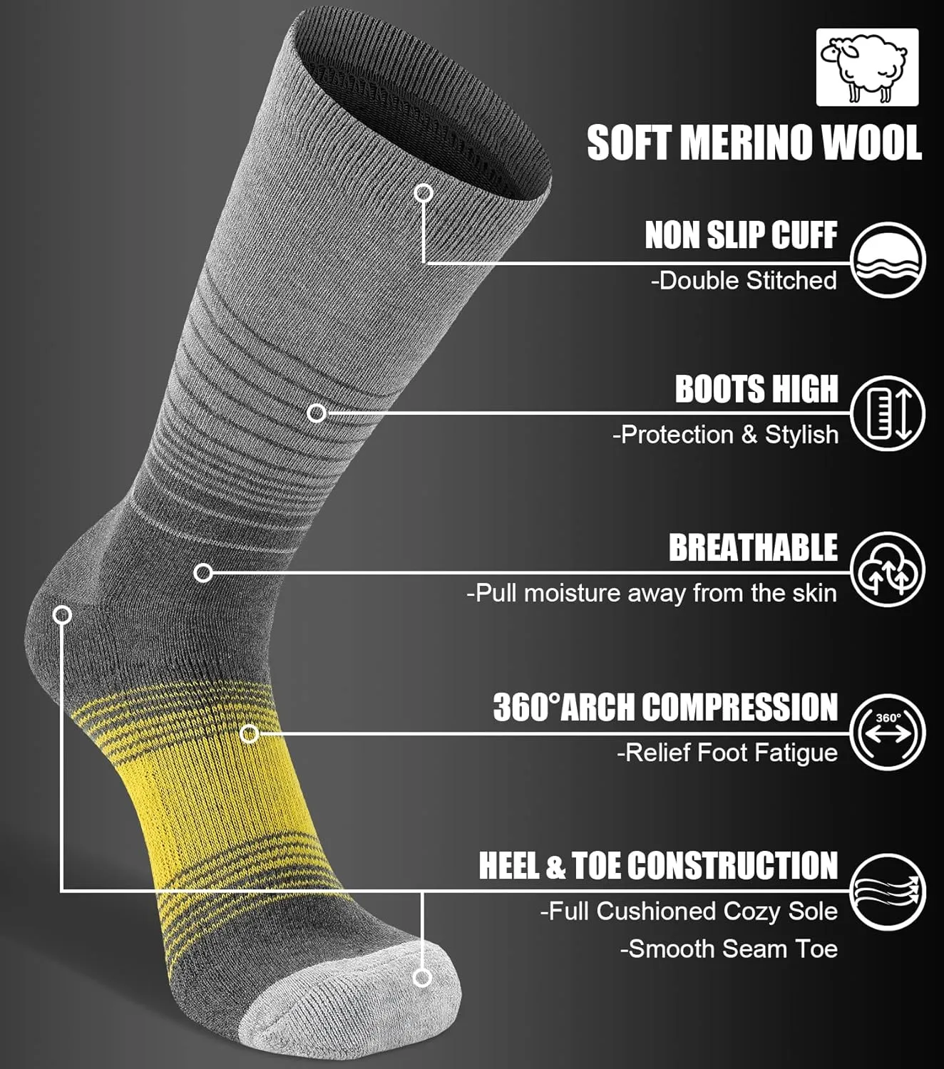 FITRELL 4 Pack Women's Merino Wool Hiking Socks Wicking Cushioned Warm Thermal Walking Boot Crew Socks Woollen Socks