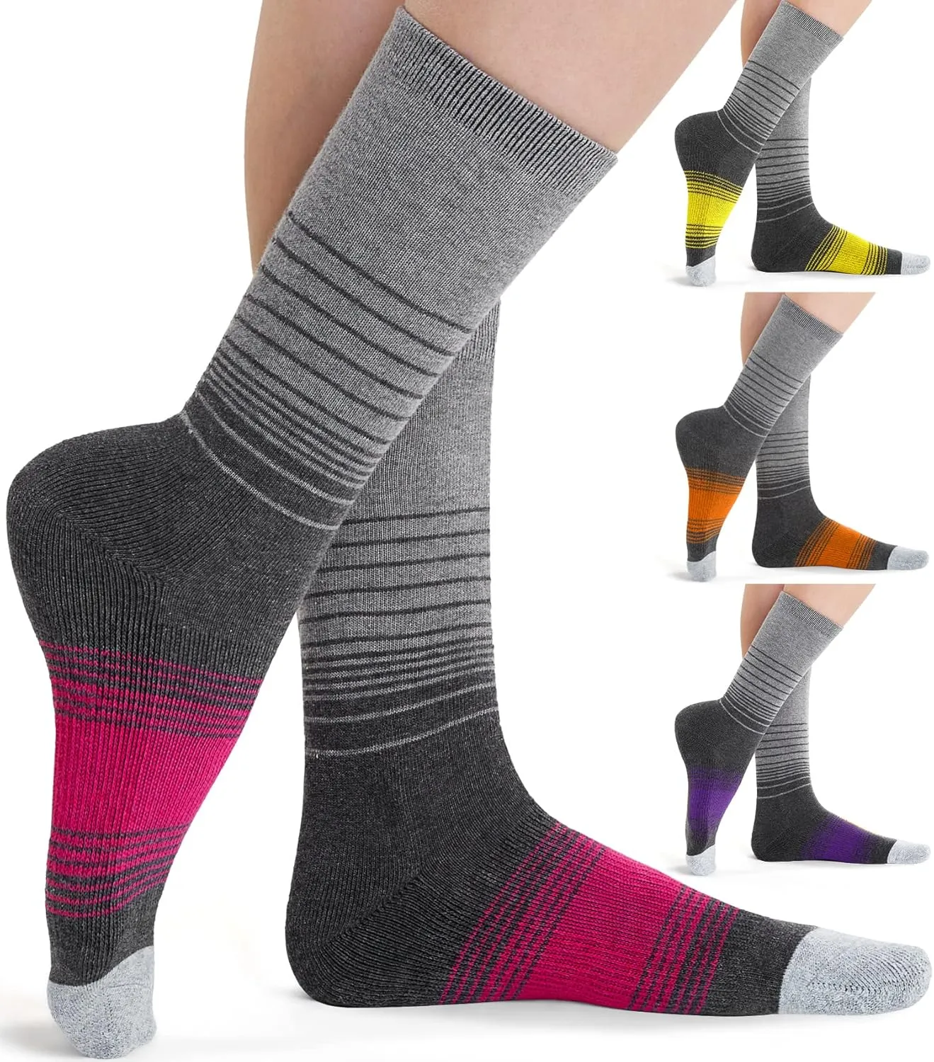 FITRELL 4 Pack Women's Merino Wool Hiking Socks Wicking Cushioned Warm Thermal Walking Boot Crew Socks Woollen Socks