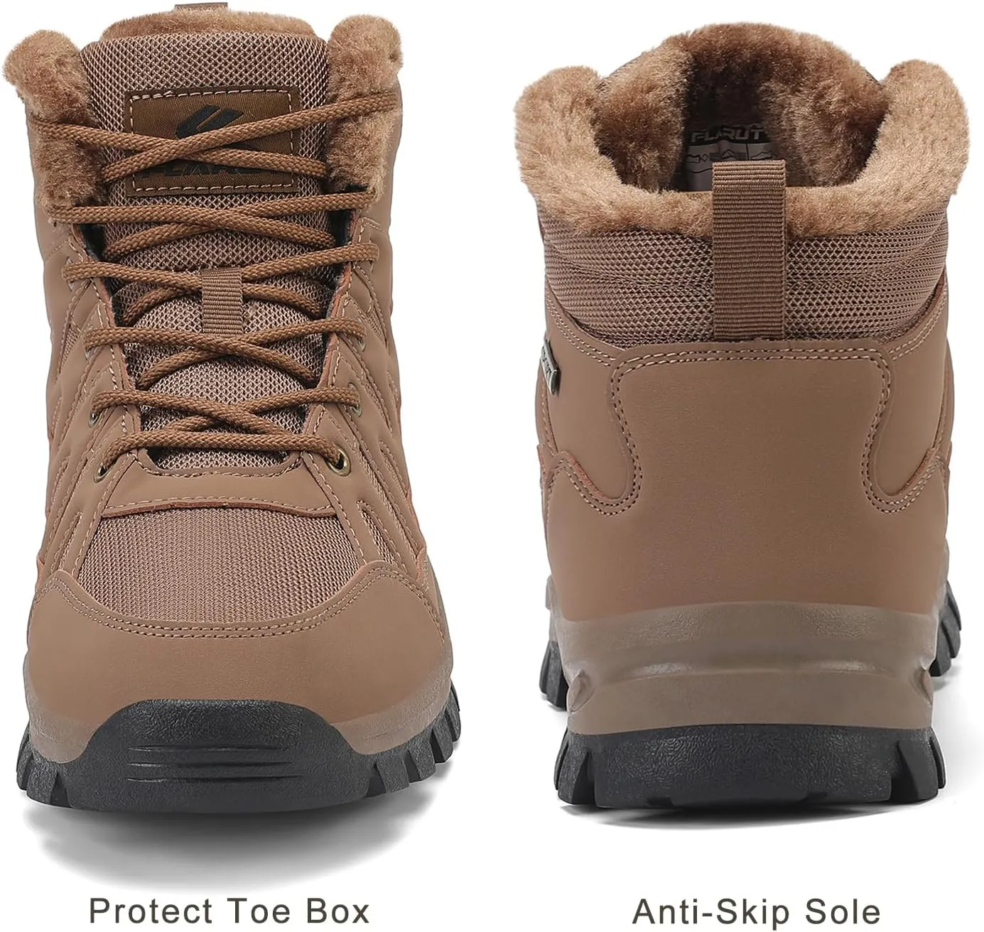 FLARUT Mens Snow Boots Insulated Fur Liner Winter Warm Hiking Shoes Walking Sneaker