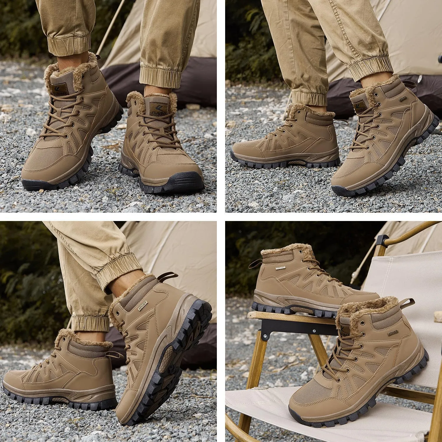 FLARUT Mens Snow Boots Insulated Fur Liner Winter Warm Hiking Shoes Walking Sneaker