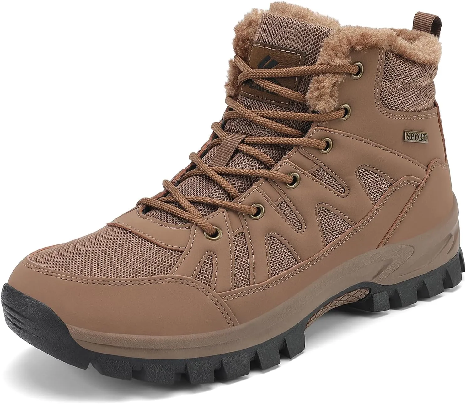 FLARUT Mens Snow Boots Insulated Fur Liner Winter Warm Hiking Shoes Walking Sneaker
