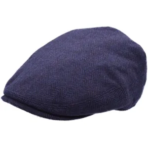 Flat Cap In Navy Blue, Grey Herringbone - Major