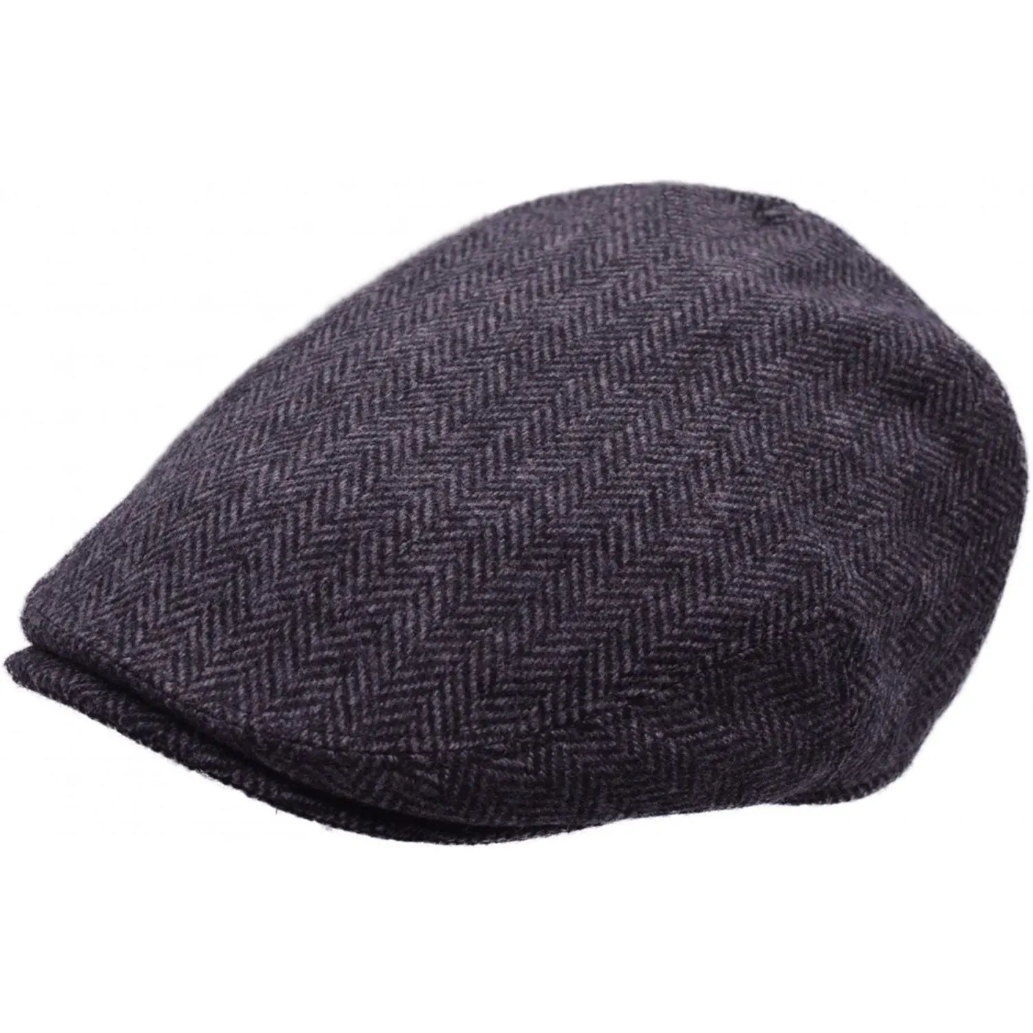 Flat Cap In Navy Blue, Grey Herringbone - Major