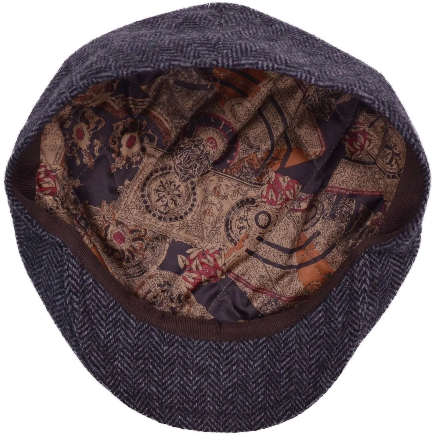 Flat Cap In Navy Blue, Grey Herringbone - Major