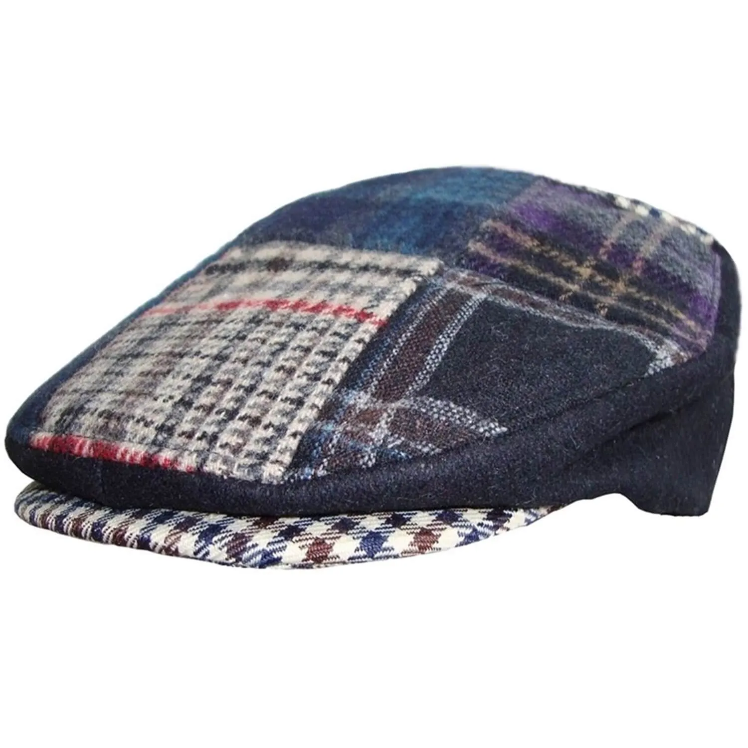 Flat Cap In Patchwork Blue, Grey, Brown - Hawkins