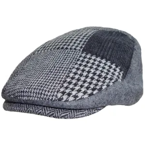 Flat Cap In Patchwork Blue, Grey, Brown - Hawkins