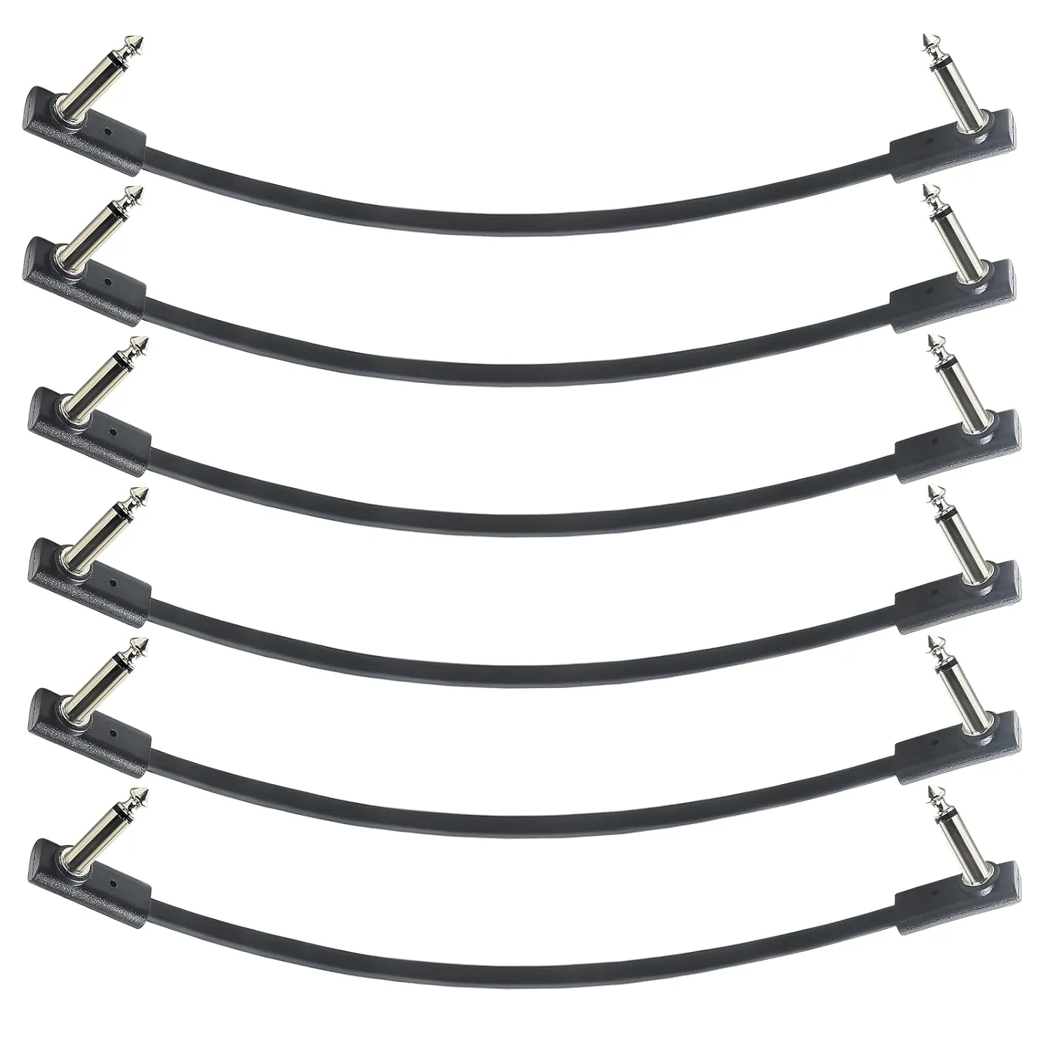 Flat Patch Cables for Guitar Effect Pedal 12 Inch Save Space Clear Sound 1/4" TS Right Angle 6 Packs