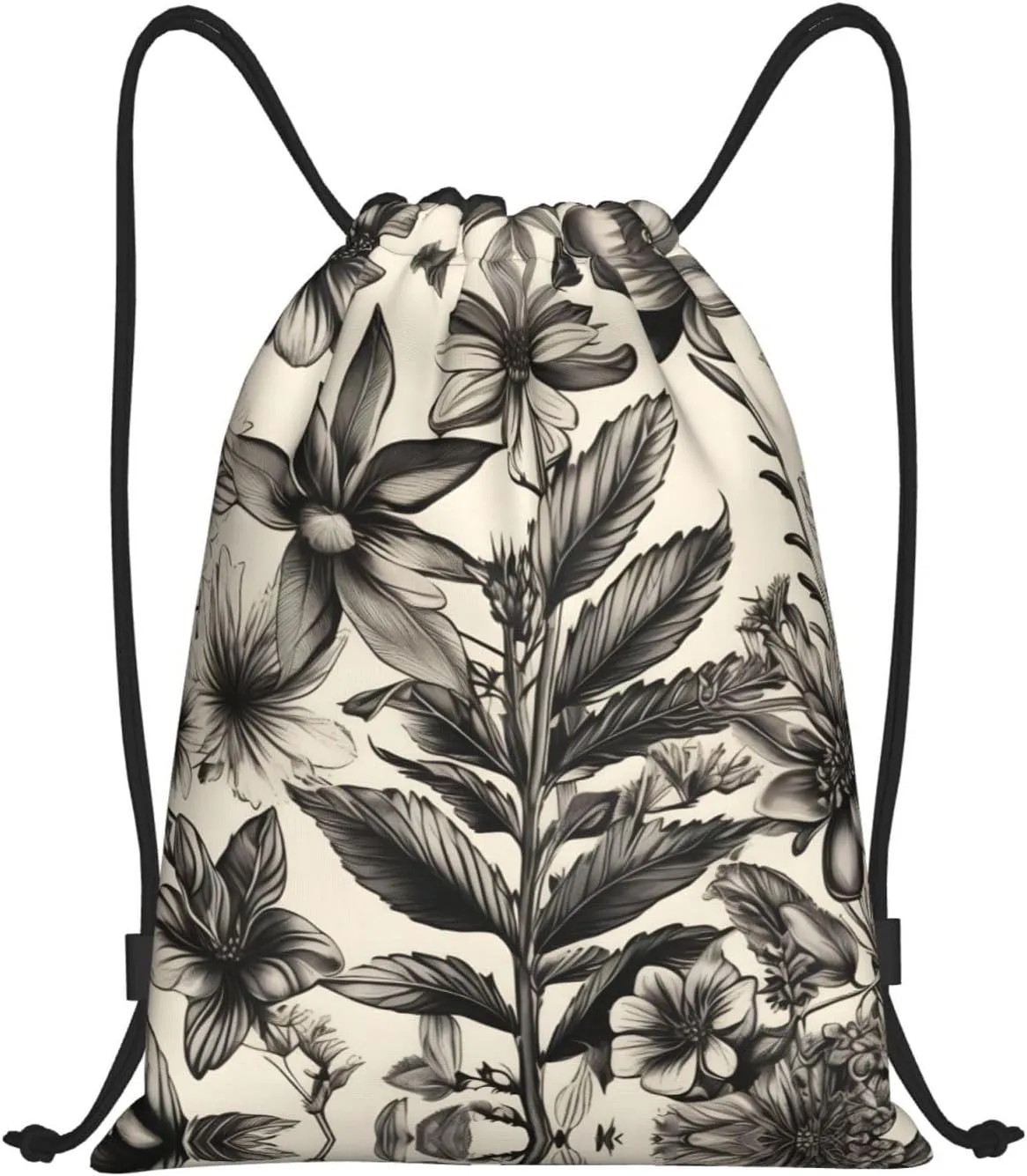 Floral Herbs Botanical Pattern Durable Gym Drawstring Bag Backpack, Perfect for Sports, Travel - Lightweight and Adjustable!