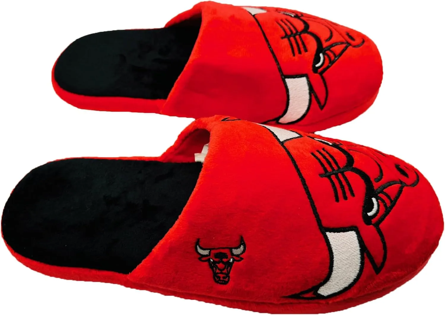 FOCO NBA Chicago Bulls Men's Slip On Slippers, Team Colors, Non-Slip Bottom, Logo Embroidered