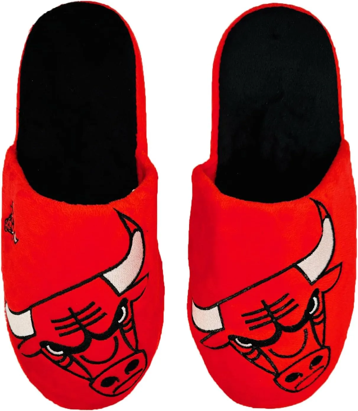 FOCO NBA Chicago Bulls Men's Slip On Slippers, Team Colors, Non-Slip Bottom, Logo Embroidered