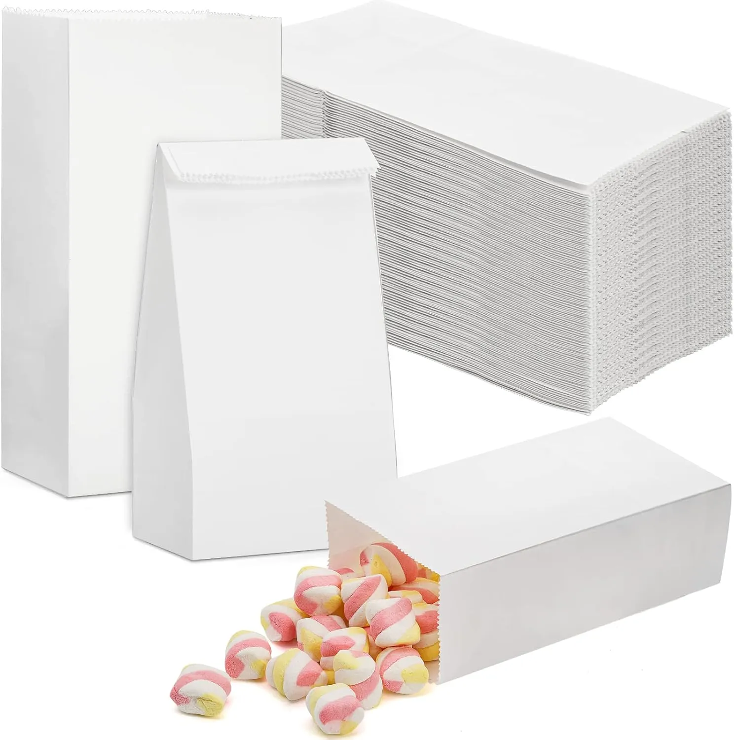 Foraineam 300 Pack Mini Paper Bags 3.5 x 2.2 x 7 inch Durable White Kraft Paper Snack Bag Paper Lunch Bag Small Cookie Favor Bags for Candies, Cookies, Fries, Bread, Popcorn